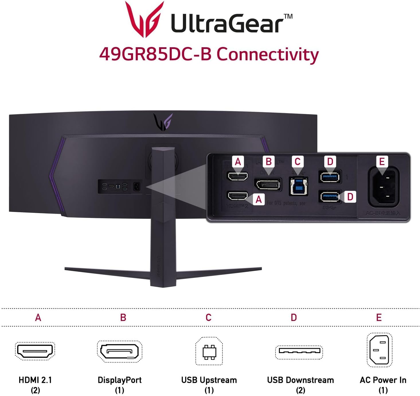 Lg Ultragear 49" Dqhd Hdr Curved Ultrawide Gaming Monitor, 240 Hz Refresh Rate & 1ms Response Time, Amd Freesync Premium Pro, Rgb Led Lighting, 2x Hdmi, Display Port, Usb-A Hub, Black | 49gr85dc-B