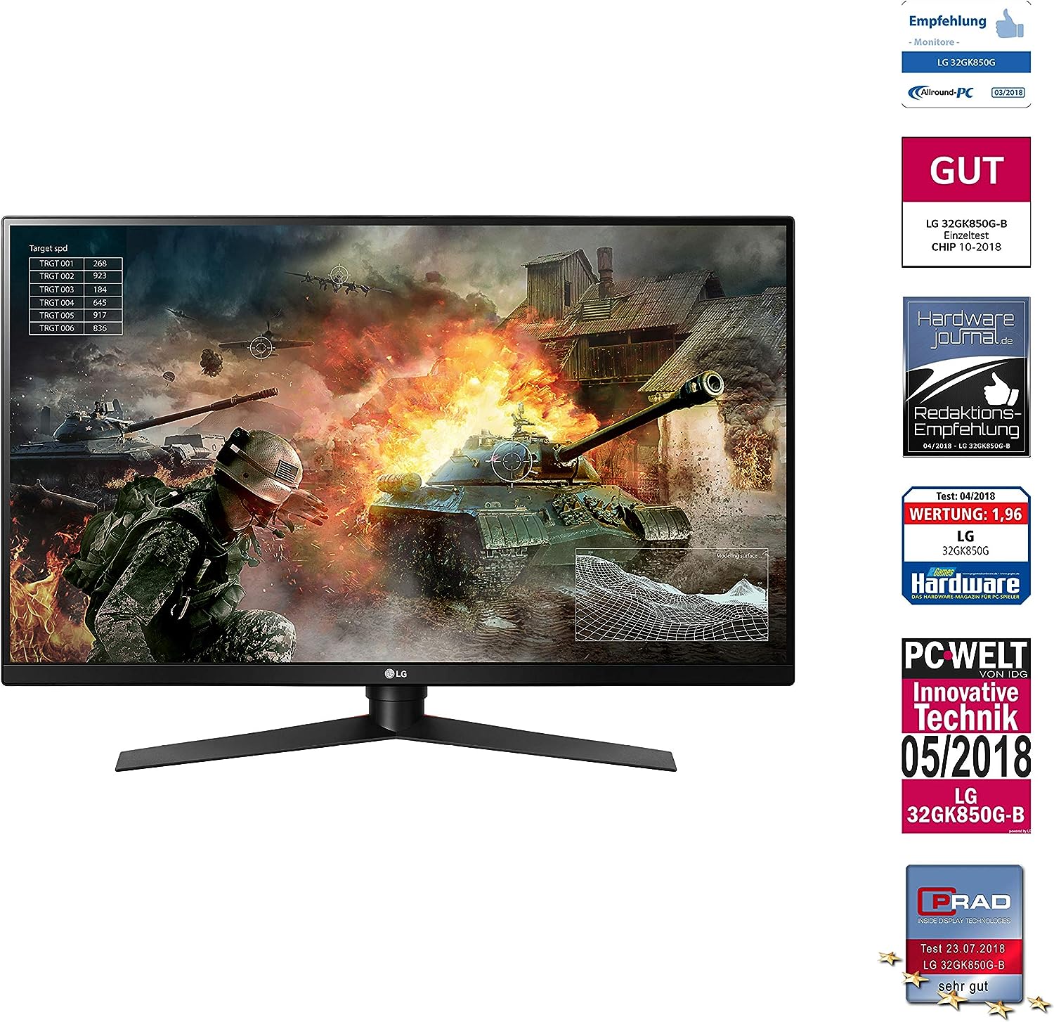Lg 32gk850g-B 32" Qhd Gaming Monitor With 144hz Refresh Rate And Nvidia G-Sync