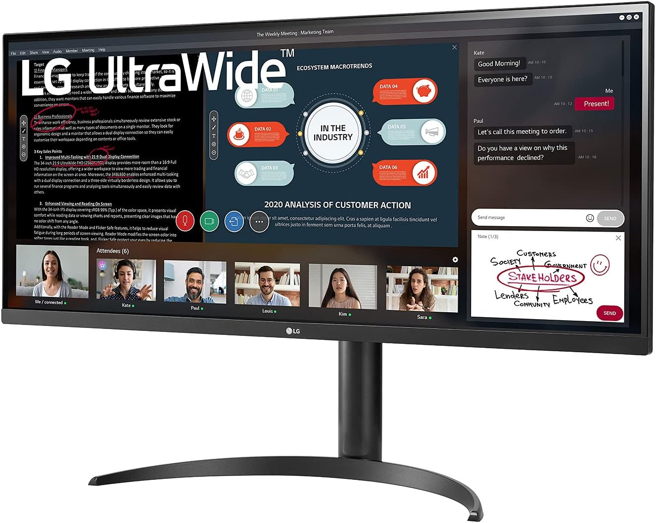 34 Inch Ultrawide Monitor , Ips Monitor, 60 Hz, 5 Ms, 21:9, 2560x1080 Px, Amd Freesync, 3-Side Virtually Borderless Design 34wp550-B Black