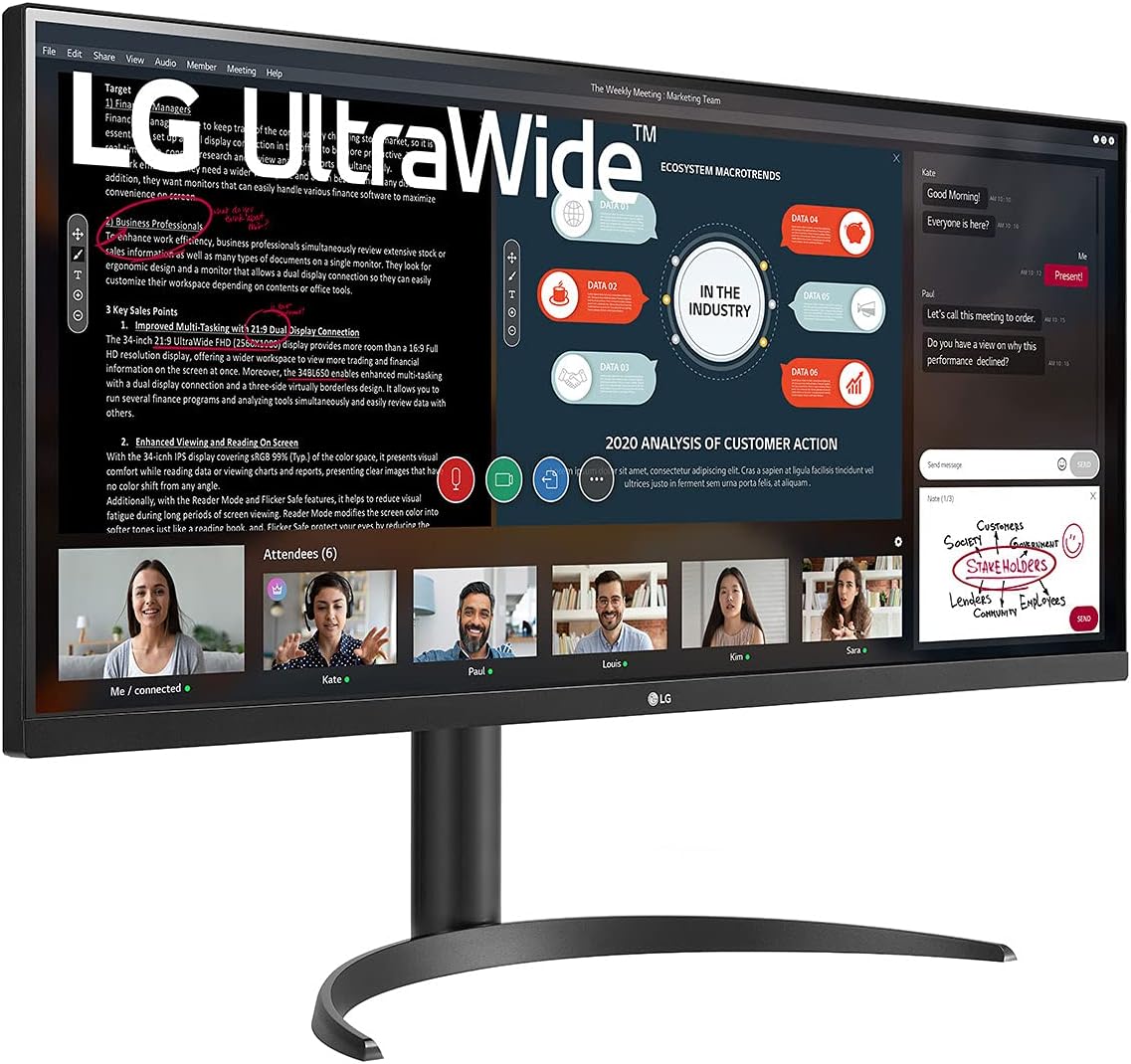 34 Inch Ultrawide Monitor , Ips Monitor, 60 Hz, 5 Ms, 21:9, 2560x1080 Px, Amd Freesync, 3-Side Virtually Borderless Design 34wp550-B Black