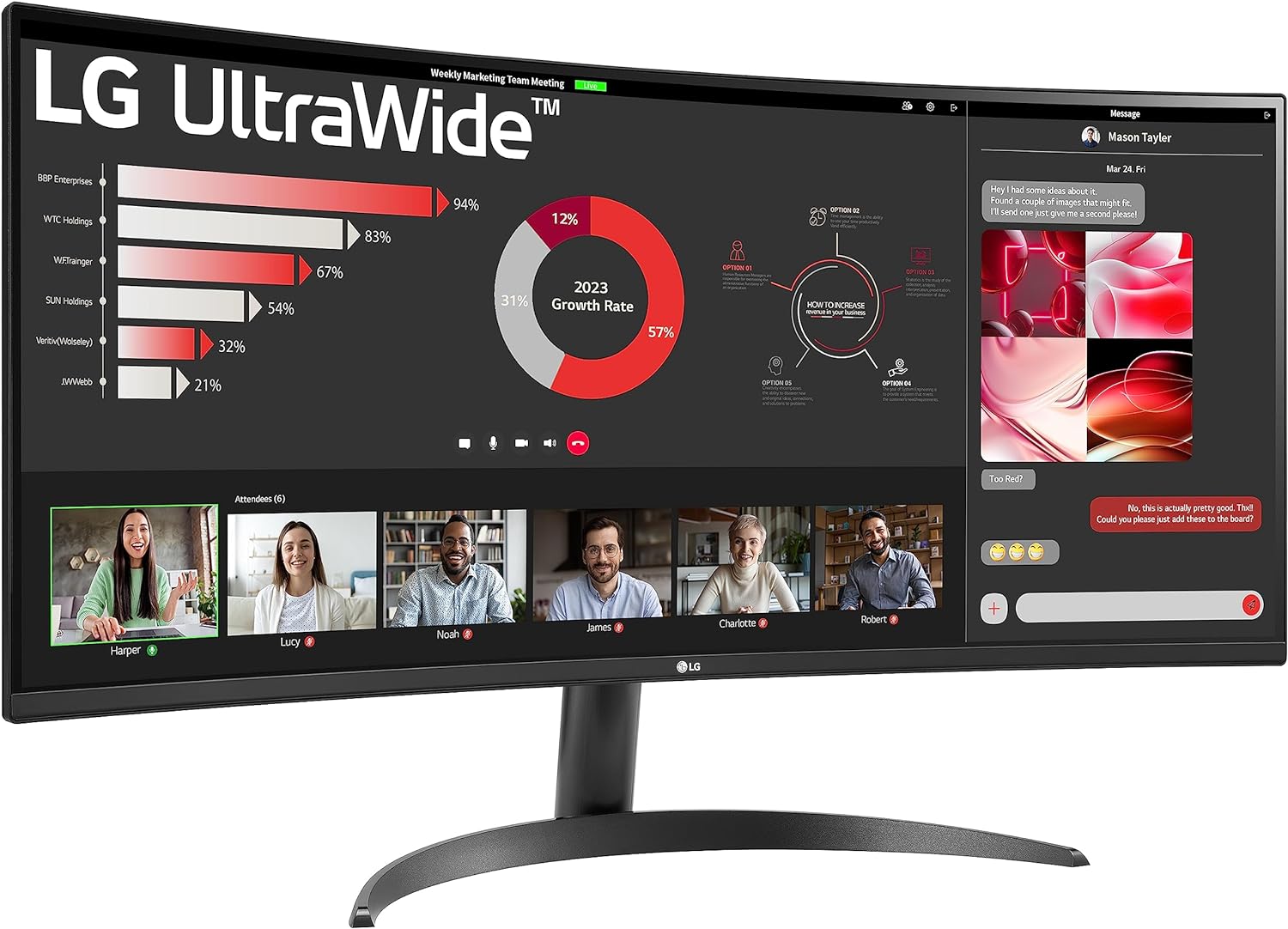 Lg 34wr50qc-B Ultrawide Curved Monitor, 34 Inches, Qhd: 3440x1440, 21:9, Amd Freesync Premium - Black