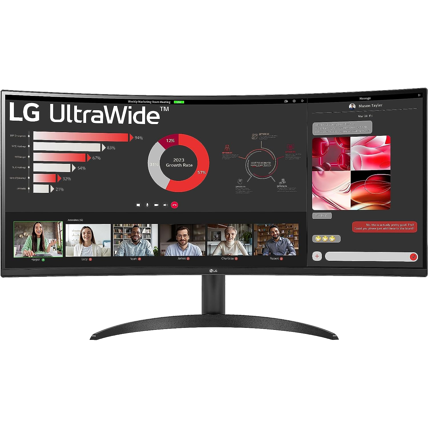 LG 34WR50QC-B UltraWide Curved Monitor, 34 Inches, QHD: 3440x1440, 21:9, AMD FreeSync Premium - Black