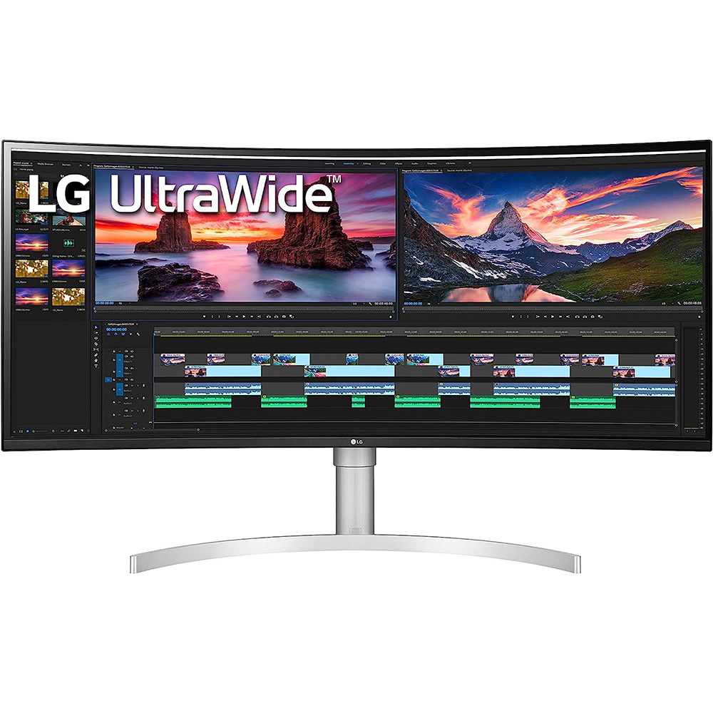 LG 38WN95C-W Monitor 38" 21:9 Curved UltraWide QHD+ (3840 x 1600) Nanio IPS Display, Thunderbolt 3, 1ms Response Time, 144Hz Refresh Rate, NVIDIA G-SYNC, AMD FreeSync -White/Silver
