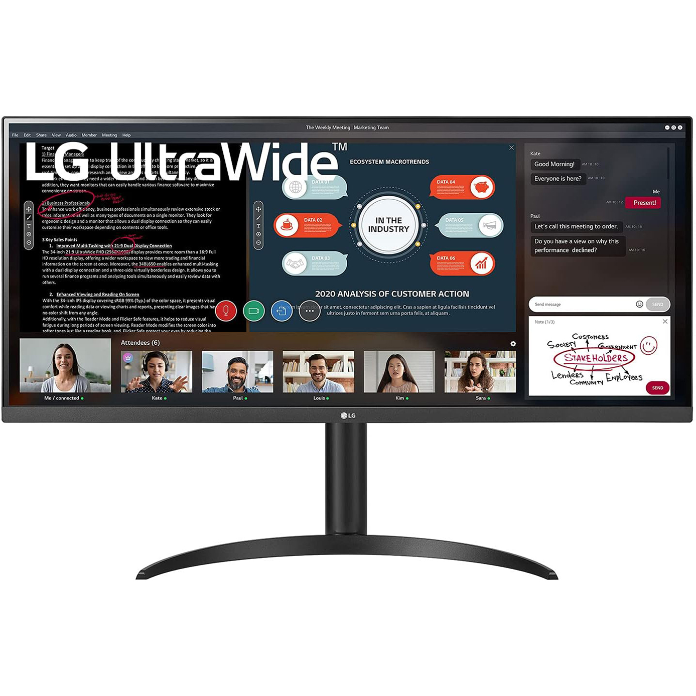 34 inch UltraWide Monitor , IPS Monitor, 60 Hz, 5 ms, 21:9, 2560X1080 px, AMD FreeSync, 3-side Virtually Borderless Design 34WP550-B Black