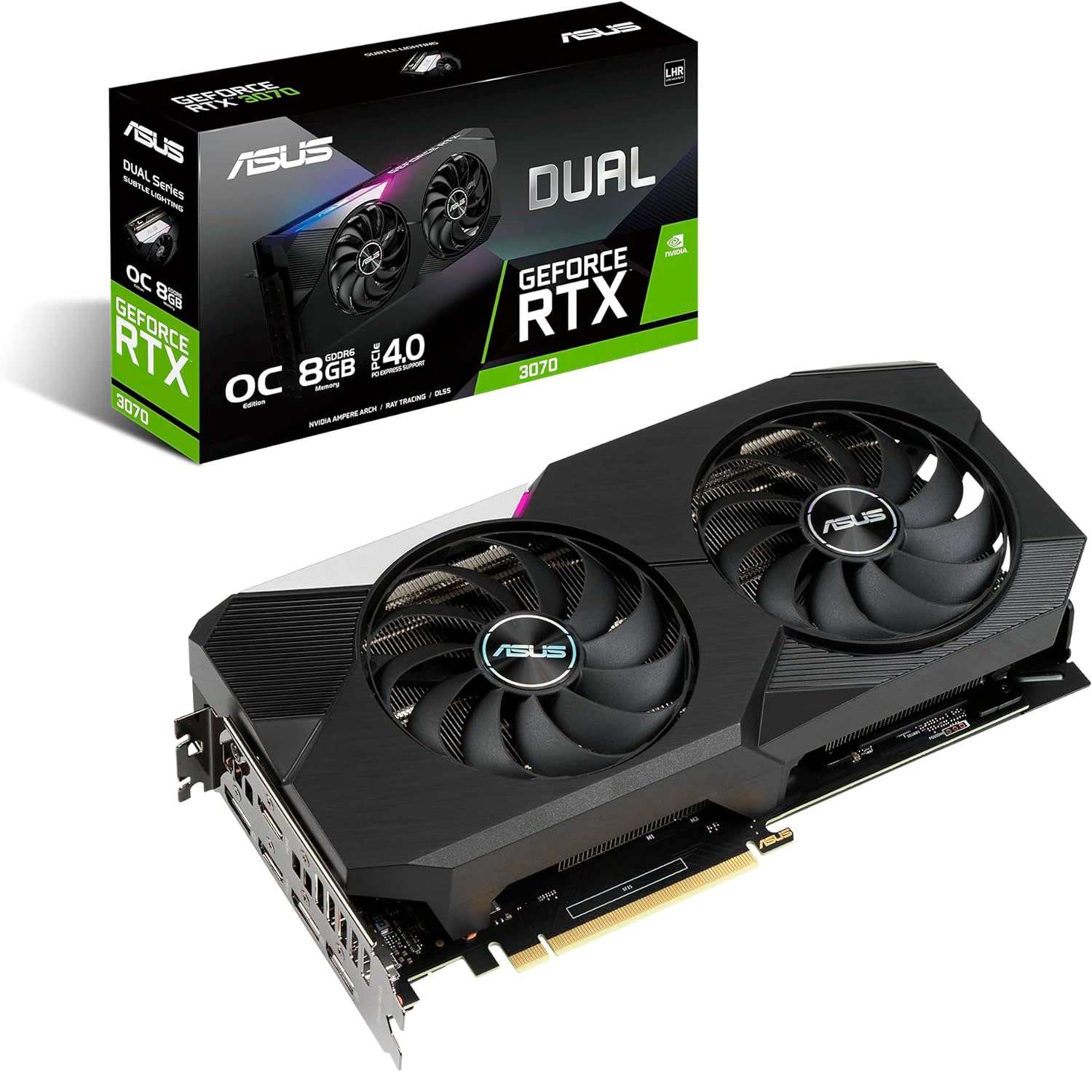 Asus Dual GeForce RTX 3070 V2 OC Edition 8GB 256 Bit GDDR6 PCI Express 4.0 x16 Graphics Card : LHR, NVIDIA Ampere Streaming, 3rd Gen Tensor Cores, 2 x HDMI 2.1, 3 x DP 1.4a, HDCP Support 2.3