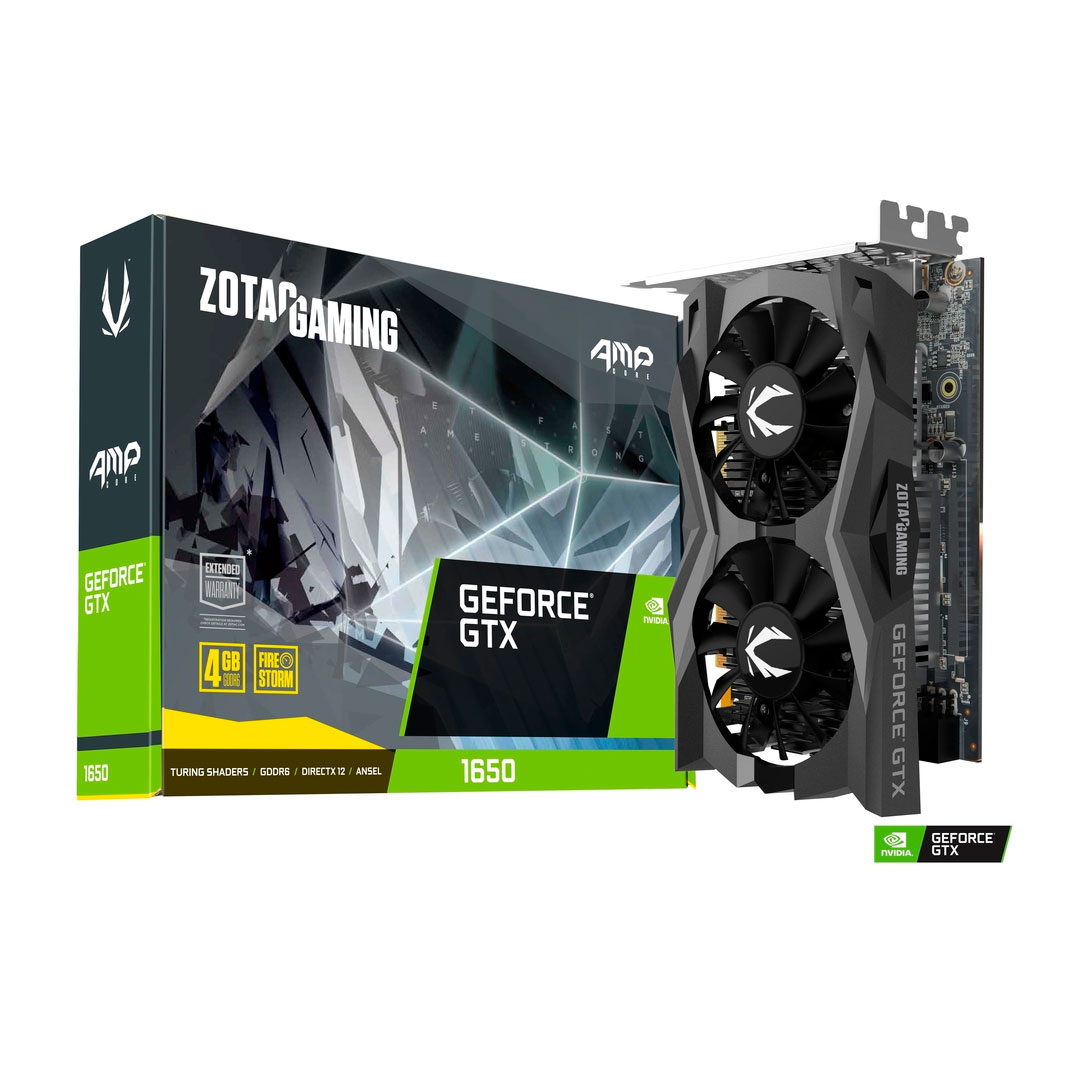 Zotac GAMING GeForce GTX 1650 AMP Core 4GB 128 Bit GDDR6 PCI Express 3.0 x16 Graphics Card : 1 x DP 1.4, 1 x HDMI 2.0b, 1 x DL-DVI-D